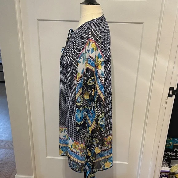 Tommy Bahama Navy Floral Border Lace-Up Swim Coverup - Picture 3 of 5